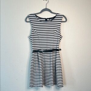Striped Sleeveless Dress with Belt